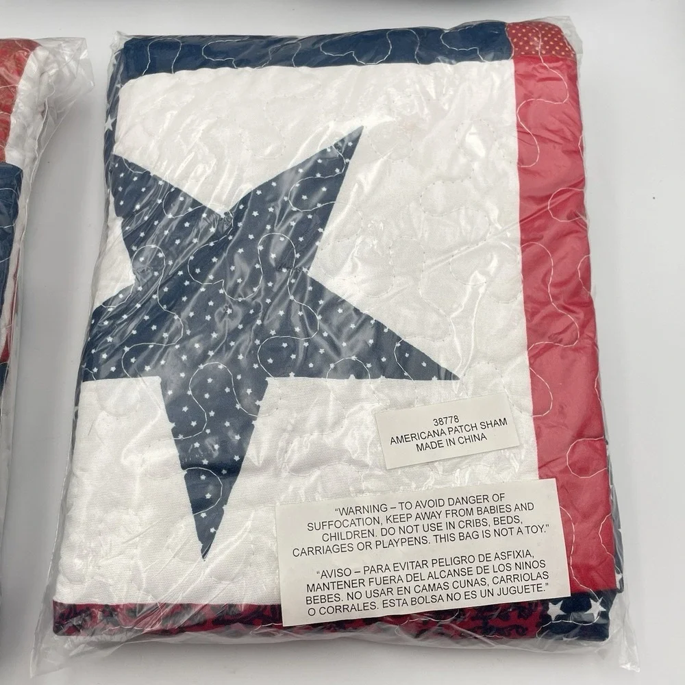 Americana Patch Full Queen Quilt Set 86x86 w/‎ 2 Shams Patriotic USA NIP